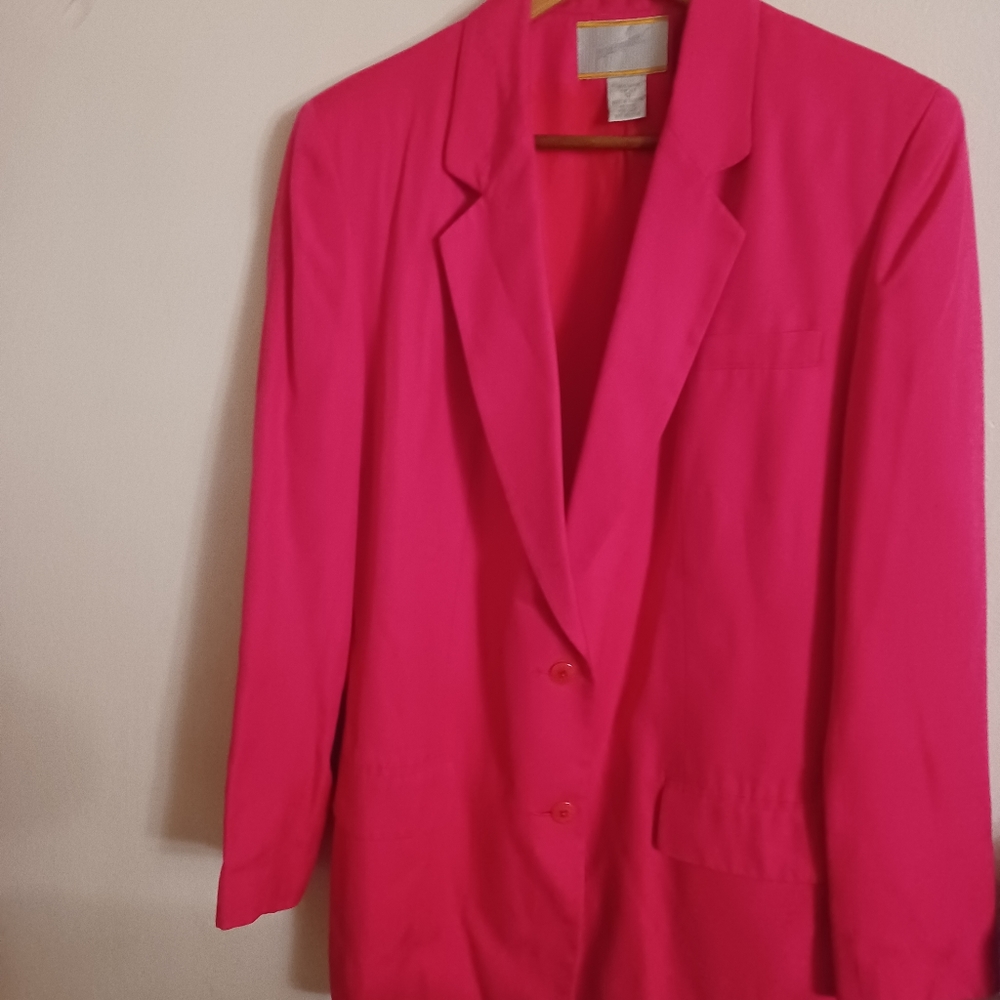 JACQUELINE FERRAR, 2 PIECE JACKET AND SKIRT SIZE 12, HOT PINK, CLASSIC